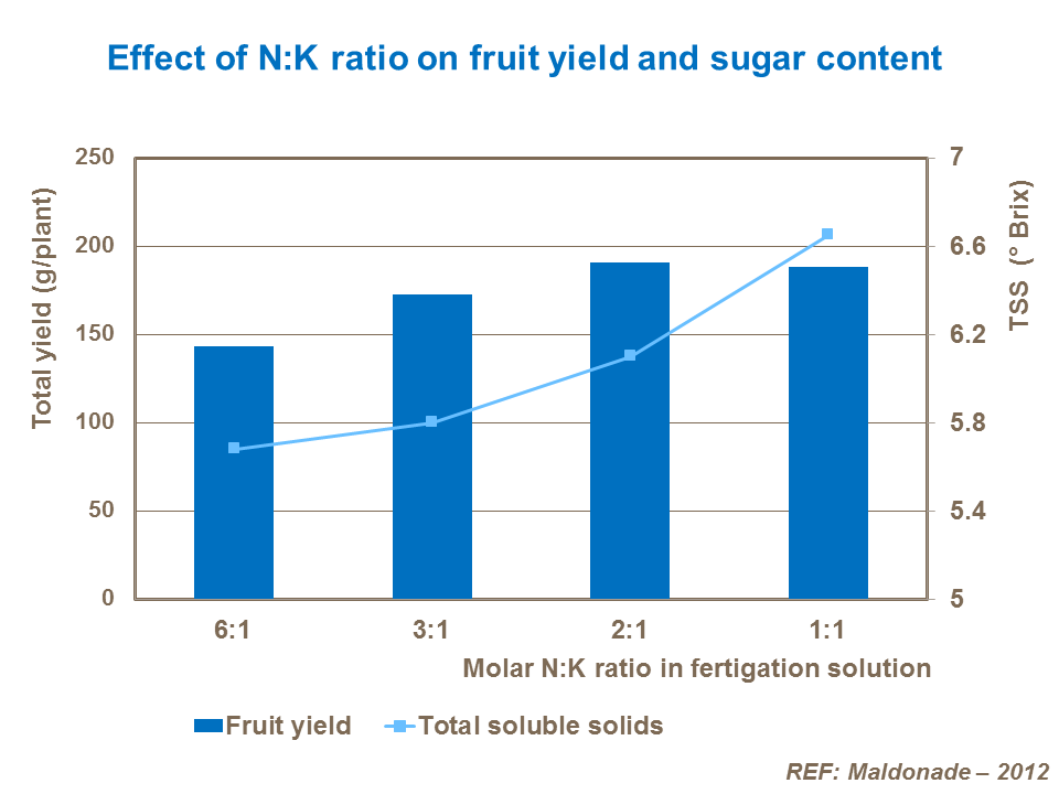 Effect of NK ratio on fruit yield and sugar content